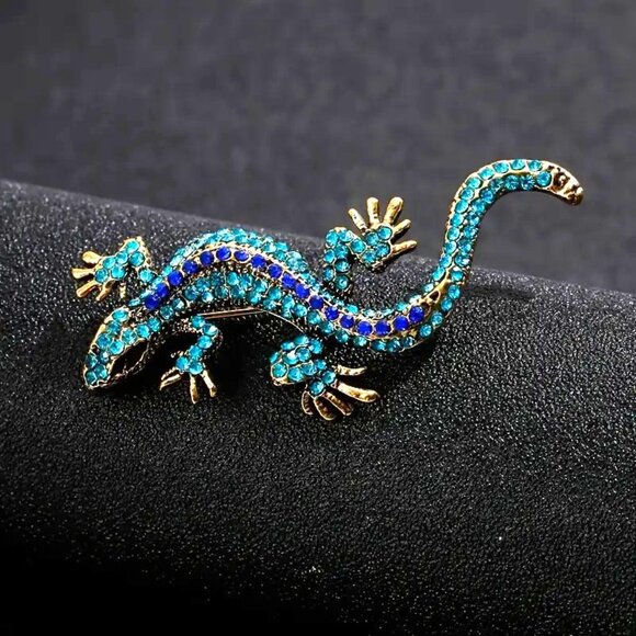 Lizard Rhinestone Brooch Pin Reptile Iguana Dragon Stylish Glam Sparkle - Picture 1 of 2
